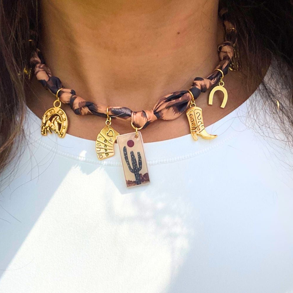 Western Cacti Scarf Necklace